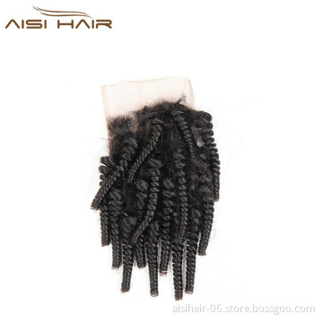Aisi Hair Brazilian Natural Color Human Hair 4*4 Lace Closure  Funmi Hair Extensions